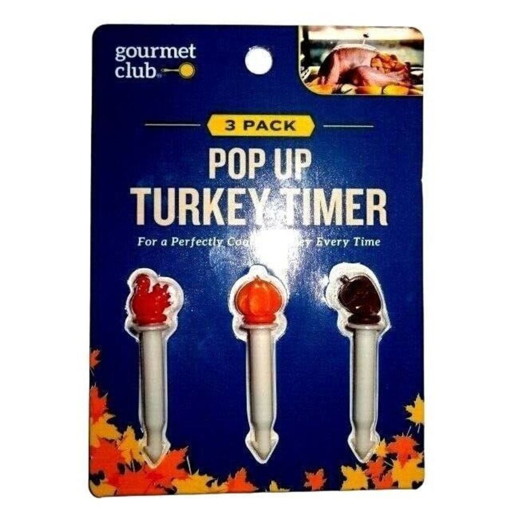 Gourmet Club Pop Up Turkey Timer 3-Pc Pumpkin Acorn Turkey Thanksgiving KItchen